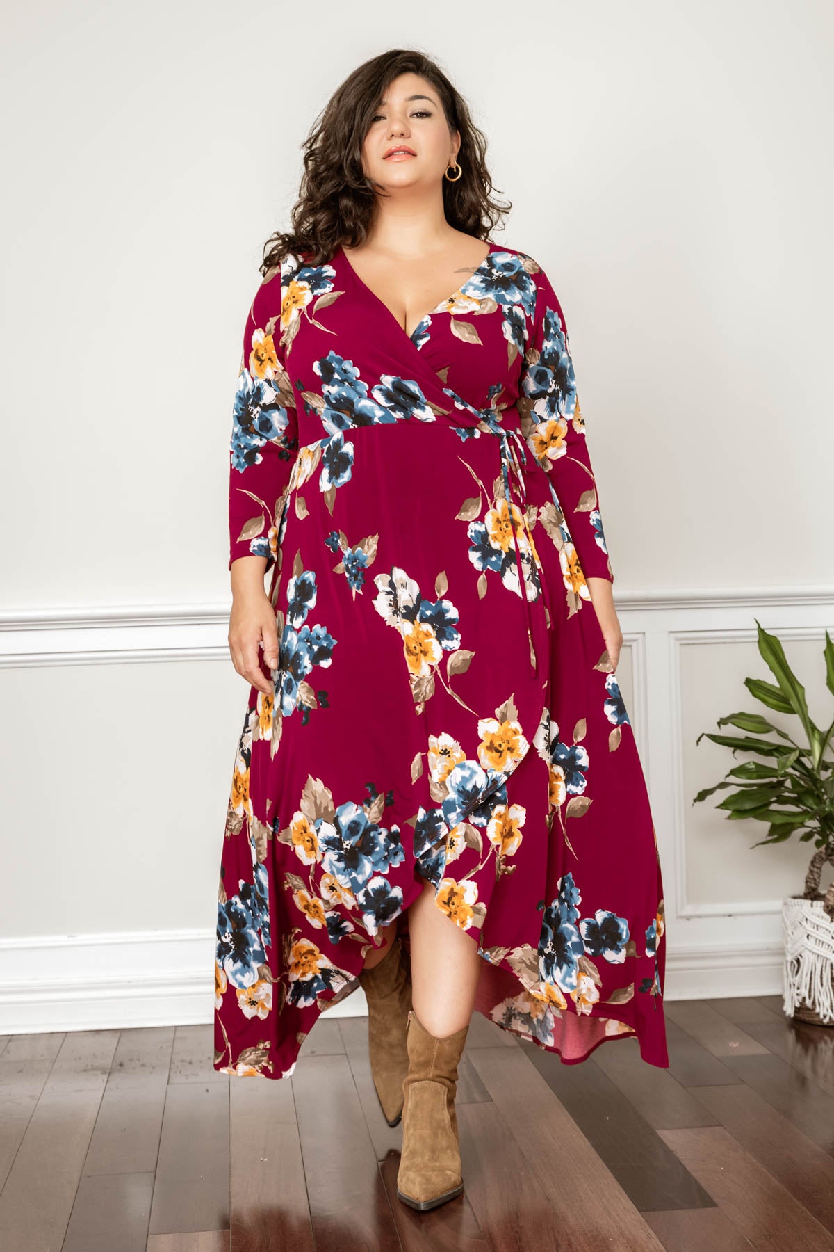 BERTHA burgundy flowered dress