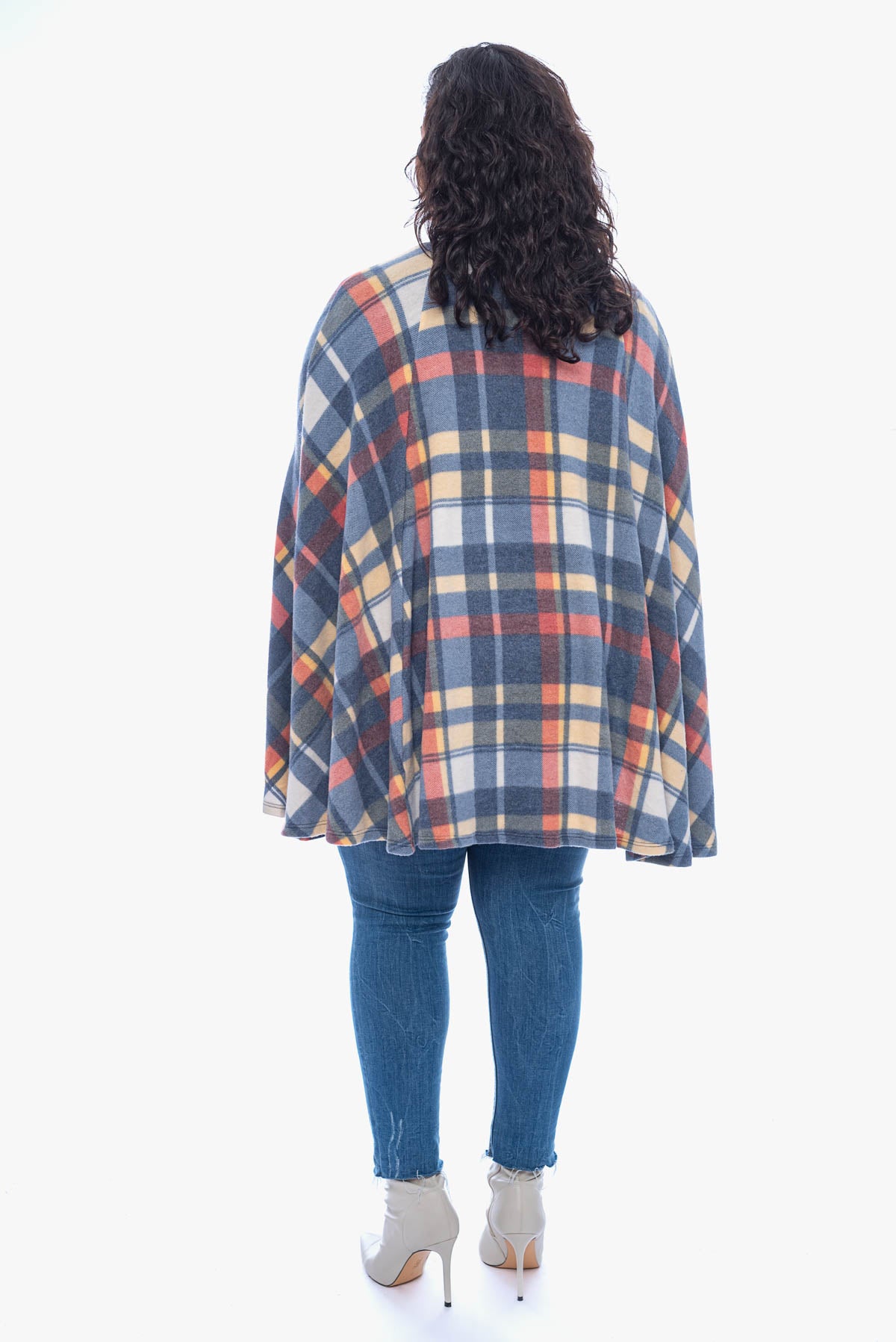 KORA plaid brushed poncho