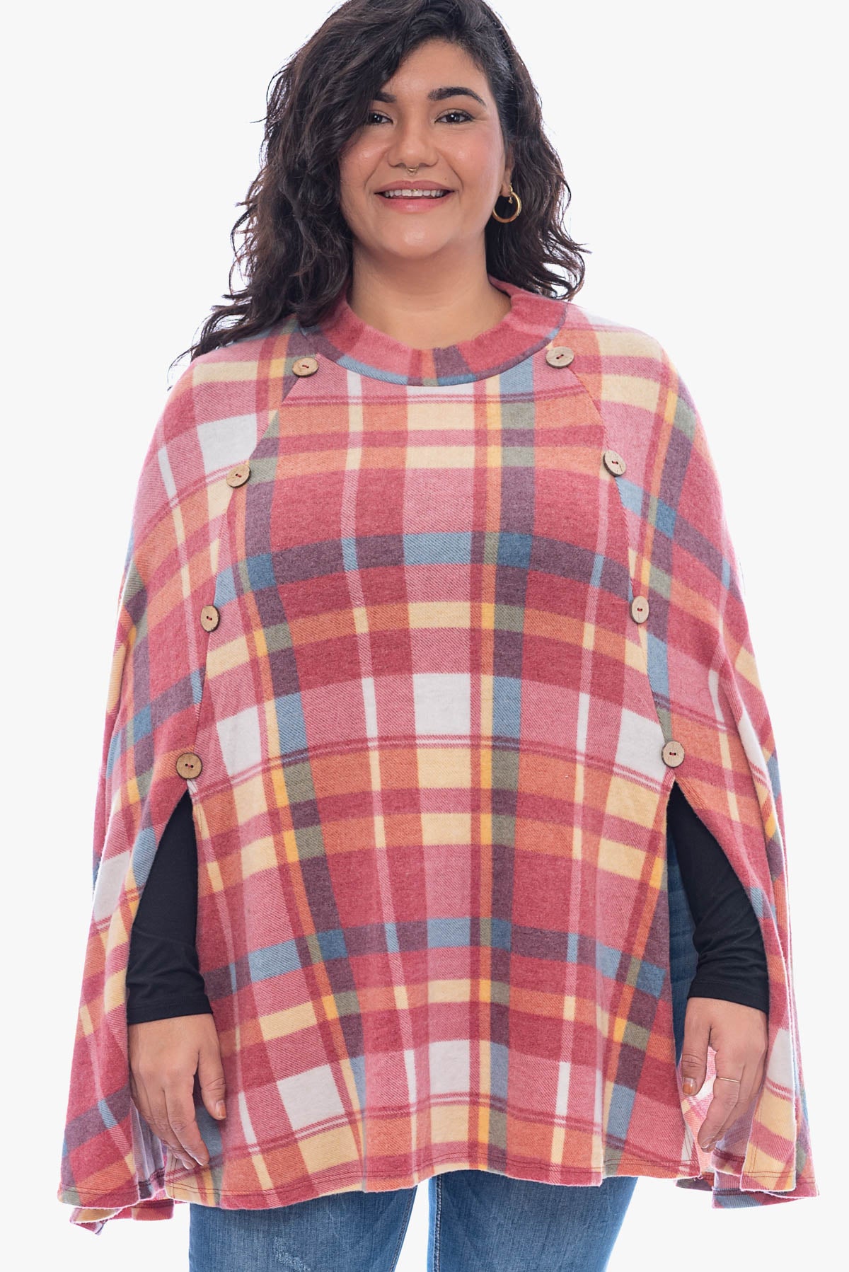 KORA plaid brushed poncho
