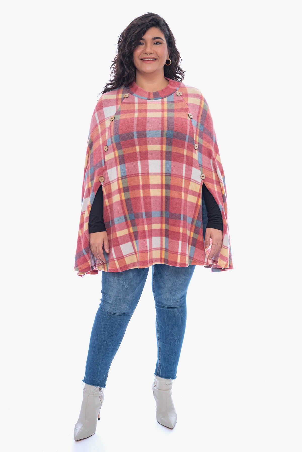 KORA plaid brushed poncho