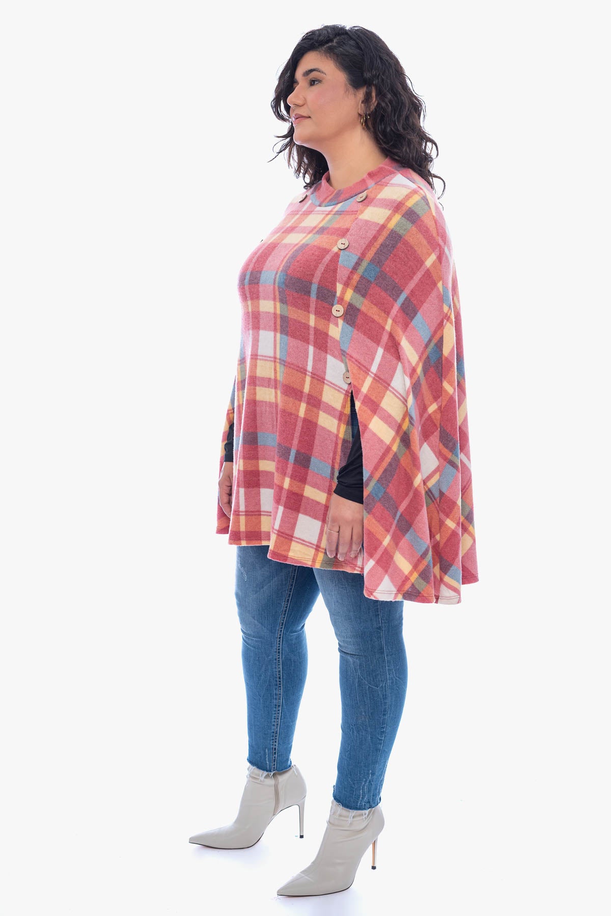 KORA plaid brushed poncho