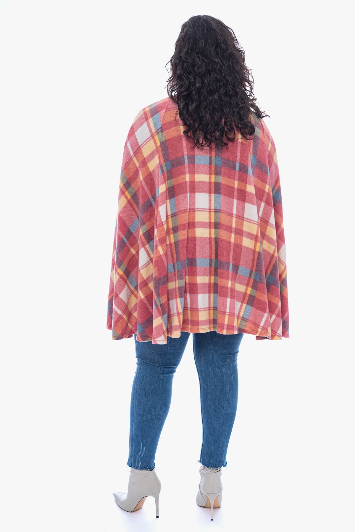 KORA plaid brushed poncho
