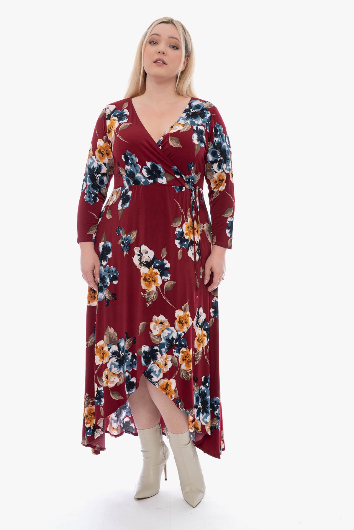 BERTHA burgundy flowered dress