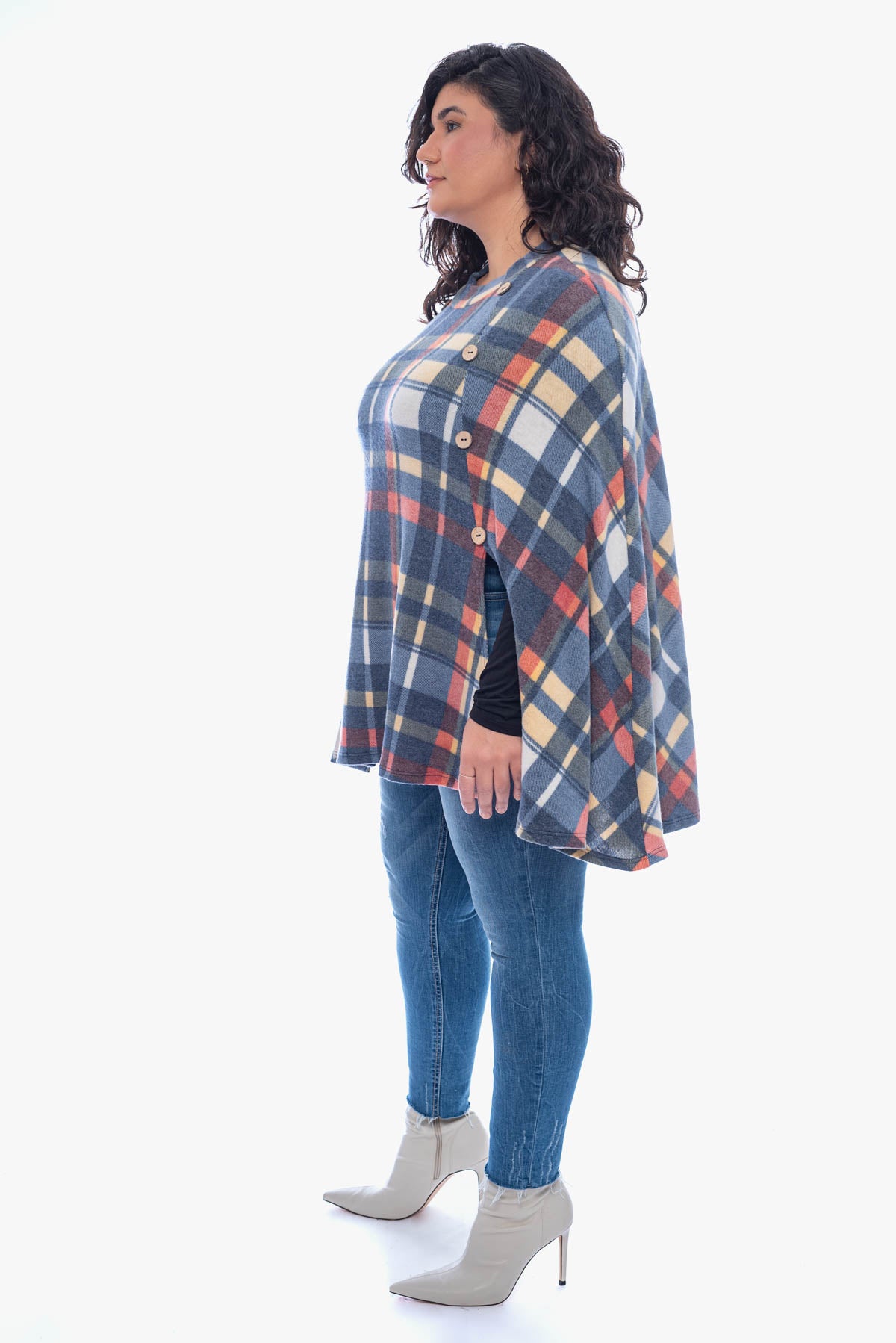 KORA plaid brushed poncho